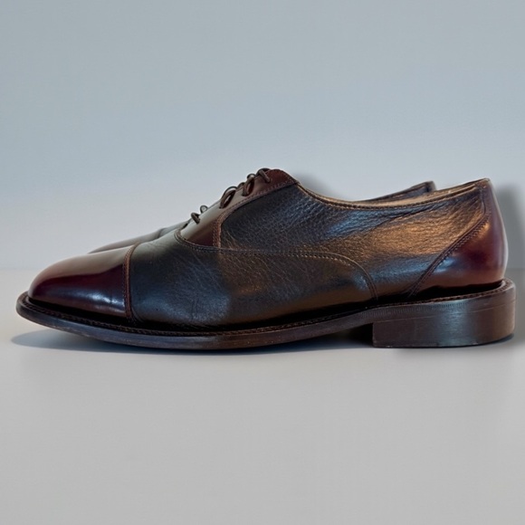 Barcelino Handmade Italian Leather Cap Toe Shoes Burgundy/Black |10M |Vero Cuoio